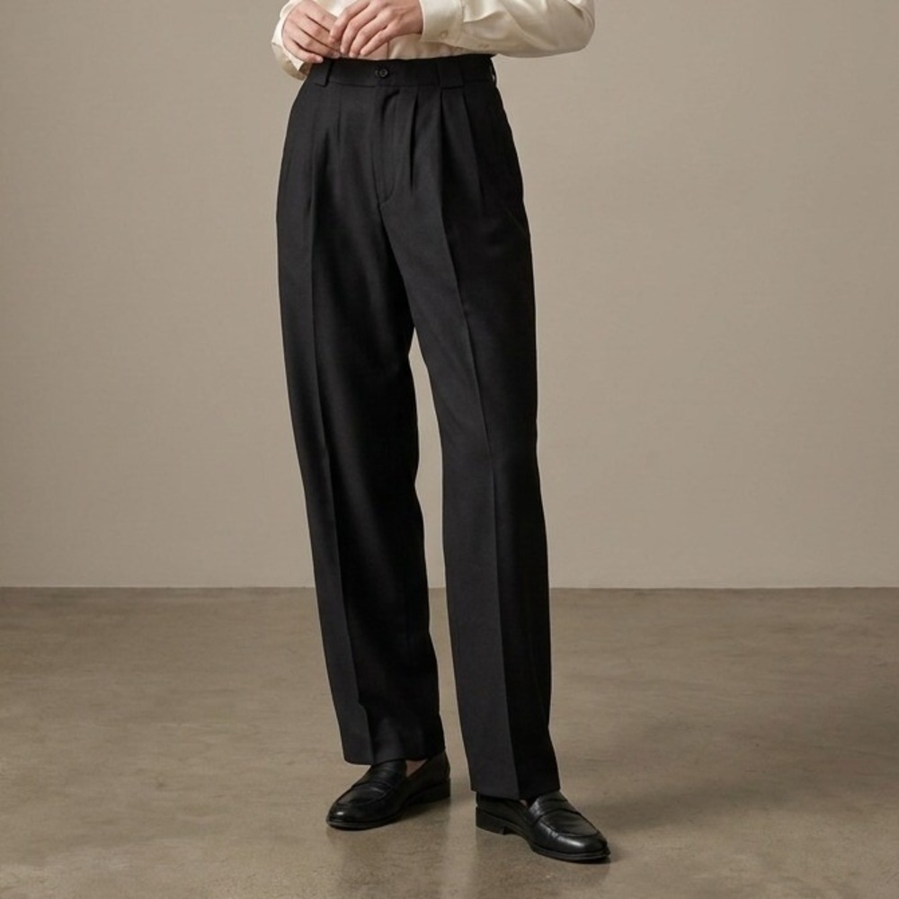 GIORGIO SANT ANGELO Women Pants 14 Black Wool Dark Academia Pleated Trousers VTG